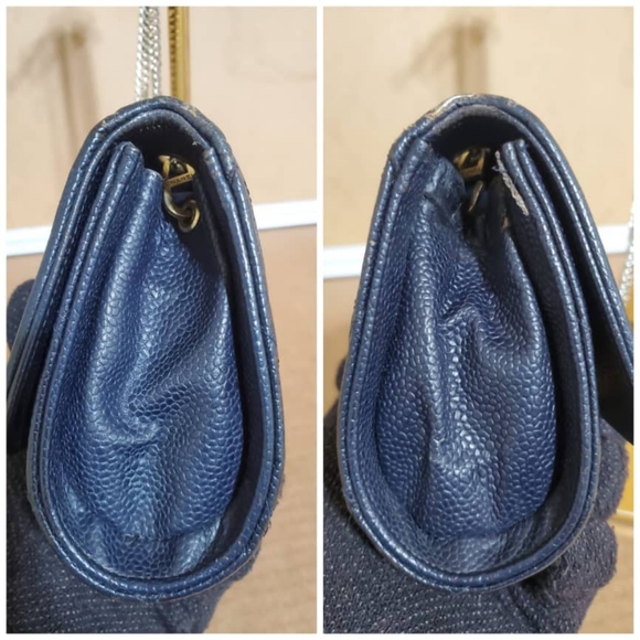 Authentic CHANEL Navy Blue Quilted Caviar Leather CC Small Flap Bag - Picture 5 of 11